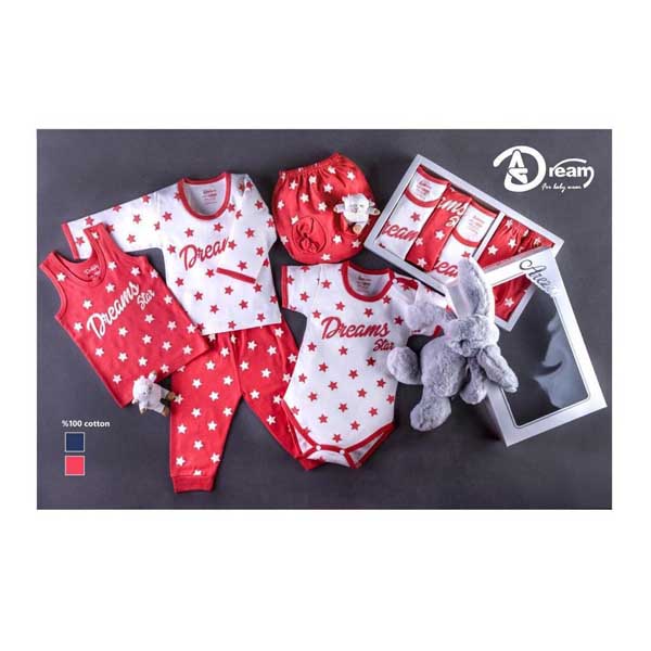 ست 5 تکه لباس نوزاد زیر دکمه دار آرزو طرح ستاره