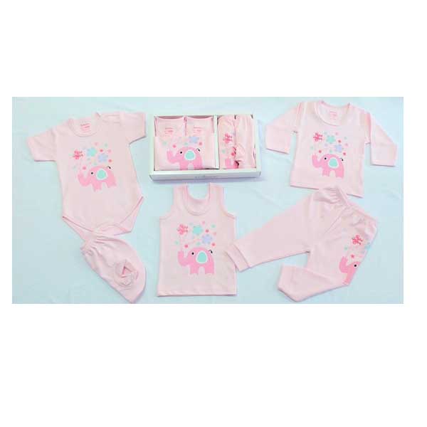 ست 5 تکه لباس نوزاد زیر دکمه دار آرزو طرح فیل وگل