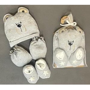 ست کلاه و پاپوش و دستکش نوزاد کادینا طرح c0025